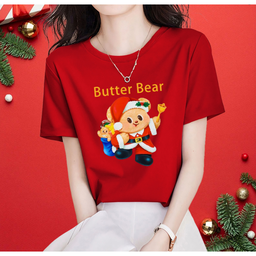 เสื้อคริสต์มาส น้องหมีเนย หมีเนย Butterbear Merry Chrismas T-Shirt ผ้า ใส่สบาย ไม่หด ไม่ย้