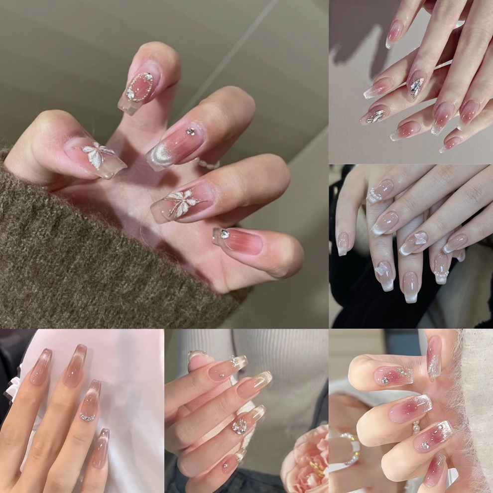 [แฮนด์เมด] เล็บปลอมตาแมวไล่โทนสี 10 ชิ้นพร้อมเจลเยลลี่