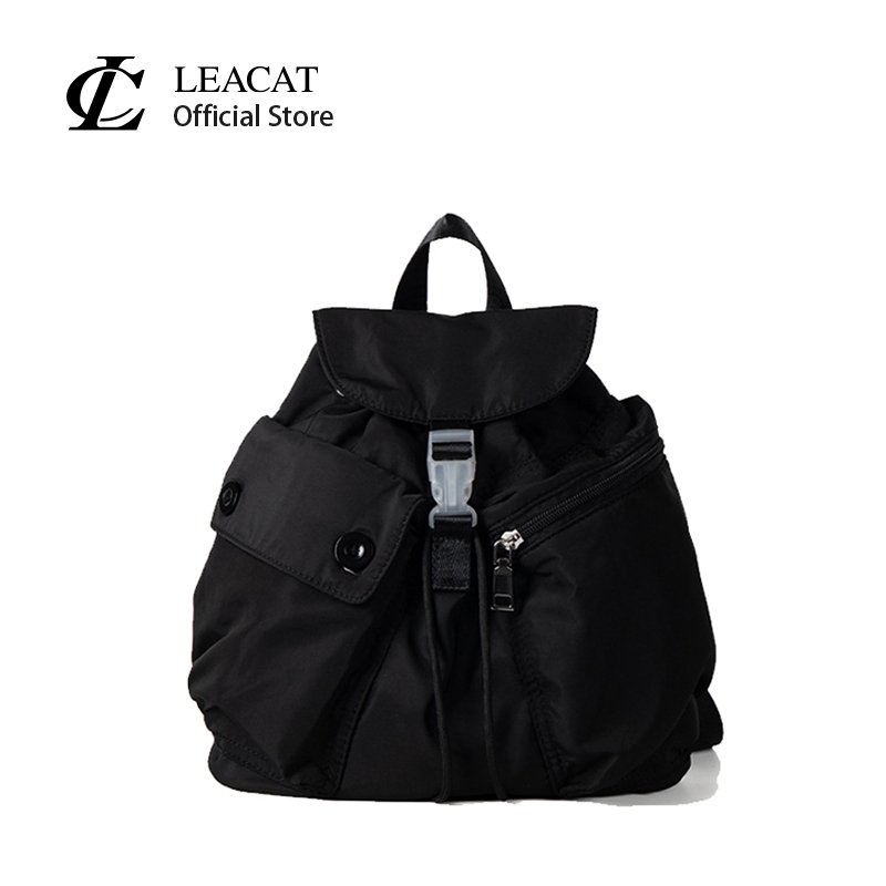 Leacat สไตล์เกาหลี niche leisure multi กระเป๋าไนลอนกระเป๋าเป้สะพายหลังกระเป๋าสตรีเรียบง่ายและอเนกประสงค์เนื้อกระเป๋าเป้สะพายหลัง drawstring commuting กระเป๋าเป้สะพายหลัง
