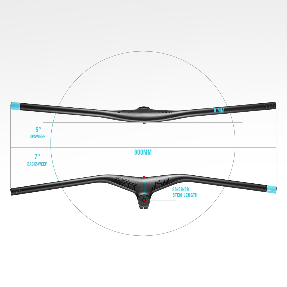 RYET 240g แฮนด์คาร์บอน MTB แบบบูรณาการ 800 มม. -17° Rise One Piece XC Flat Bar Stem UD Carbon Titani