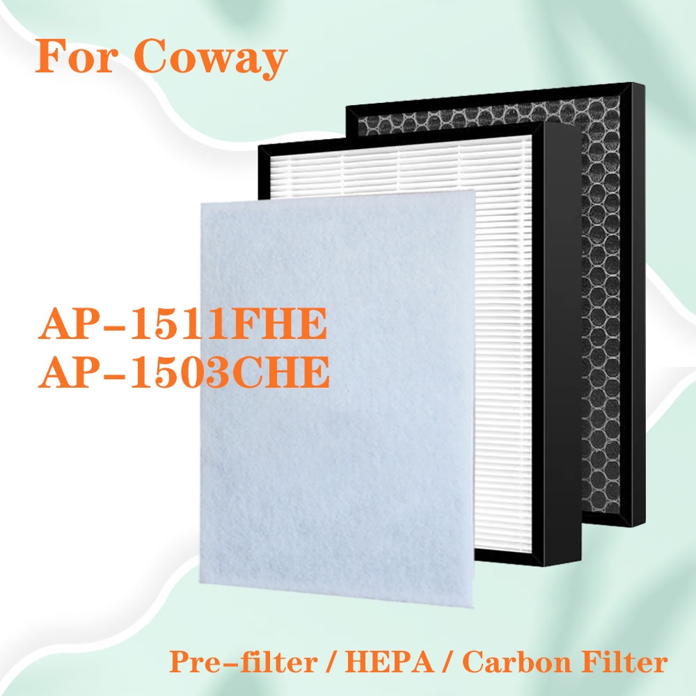 เปลี่ยนสําหรับเครื่องฟอกอากาศ Coway AP-1511FHE AP-1503CHE AP1511FHE AP1503CHE แผ่นกรอง HEPA ที่รองรับและตัวกรองกําจัดกลิ่นคาร์บอนที่เปิดใช้งาน