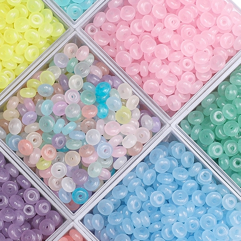 50 ชิ้น/แพ็ค [6x3 มม.] สีอ่อนเลียนแบบหยกลูกปัดแก้วกลมแบนลูกปัดลูกคิดลูกปัด ทําเอง สร้อยข้อมือเครื่องประดับอุปกรณ์แฟชั่น