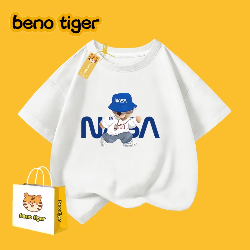 เสื้อยืดเด็กคอกลม ผ้าฝ้ายแท้ ลายการ์ตูนพิมพ์ลาย แขนสั้น สไตล์เกาหลี