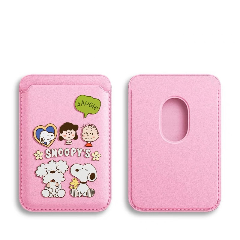 การ์ตูน Snoopy และเพื่อนของเขารูปแบบกระเป๋าสตางค์ผู้ถือบัตรสําหรับ iPhone 15pro 15promax 14 14promax 14 Pro 16 16plus 16 Pro Max ผู้ถือบัตรหนัง
