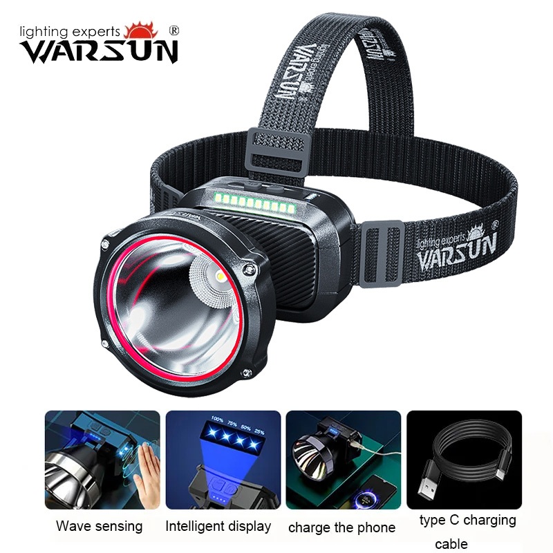 Warsun MF01 ไฟฉายคาดศรีษะ led Type-C ไฟคาดหัว ไฟฉายแรงสูง เปอร์แบบชาร์จไฟได้ไ ไฟฉายคาดหัว ฟตกปลากลางแจ้งติดหัวไฟฉายไฟหน้ากันน้ํา