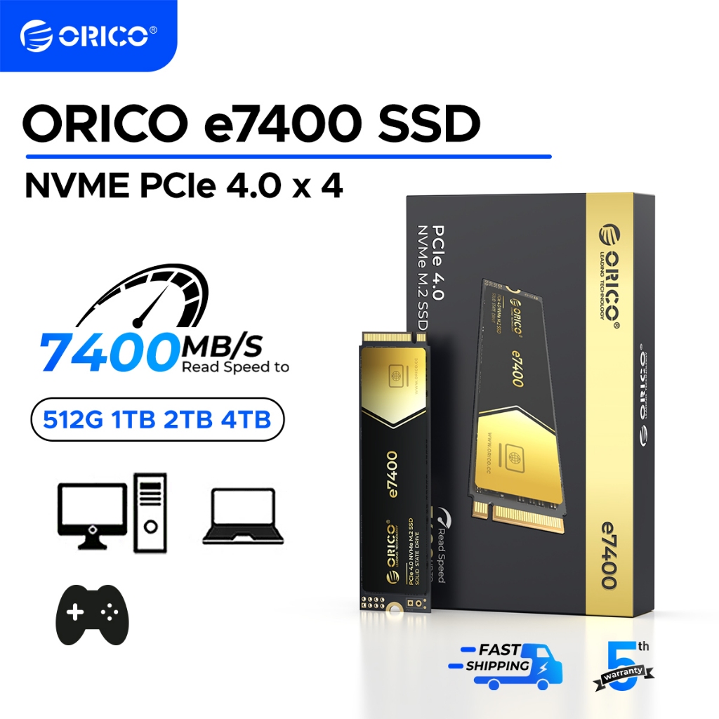 Orico E7400 M.2 NVMe SSD PCIe 4.0 สูงสุด 7400MB/s 512GB 1TB 2TB 2280 PCIe 4.0x4 ไดรฟ์ Solid State ภายใน (ORICO E7400)