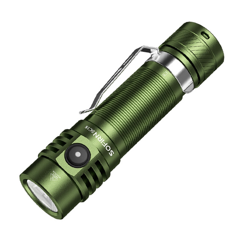 Sofirn Green SC18 USB Type C ไฟฉายแบบชาร์จไฟได้, ไฟเล็กที่สว่างเป็นพิเศษสําหรับฉุกเฉิน, LED SST-40 กําลังสูง 20W, เอาต์พุตสูงสุด 1800 ลูเมน