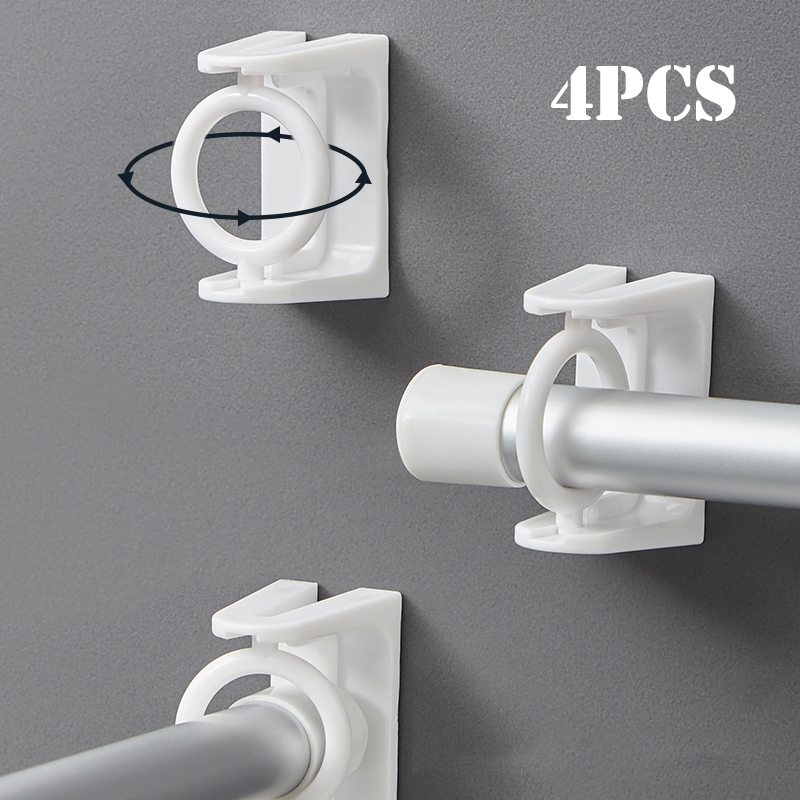 2/4pcs ผ้าม่าน Rod Holder Clamp Hooks ปรับ Self กาวเสื้อผ้า Rail Bracket 360 หมุน Home Kitchen อุปกรณ์เสริม