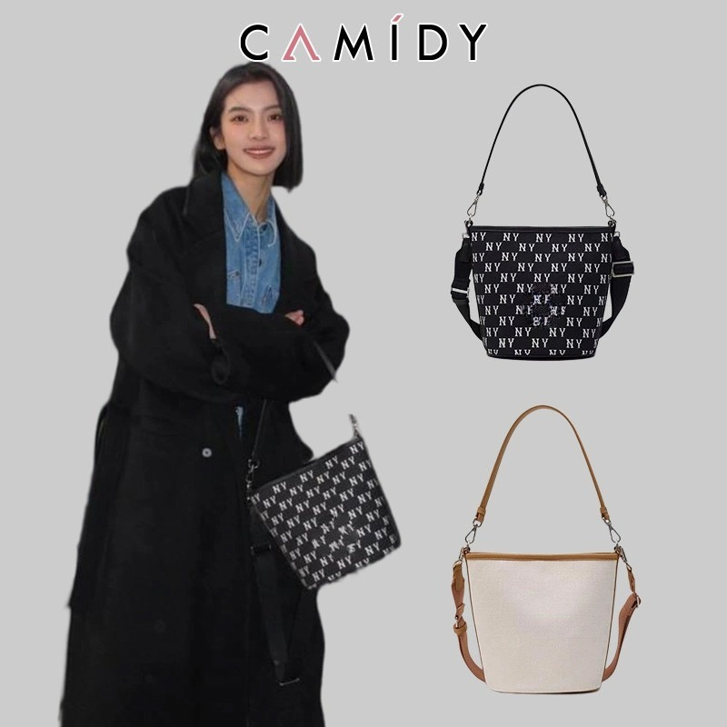 Camidy กระเป๋าคาดไหล่ผ้าแคนวาสพิมพ์ลายทรงถัง กระเป๋าคาดลำตัวแฟชั่นแบบสะพายข้าง