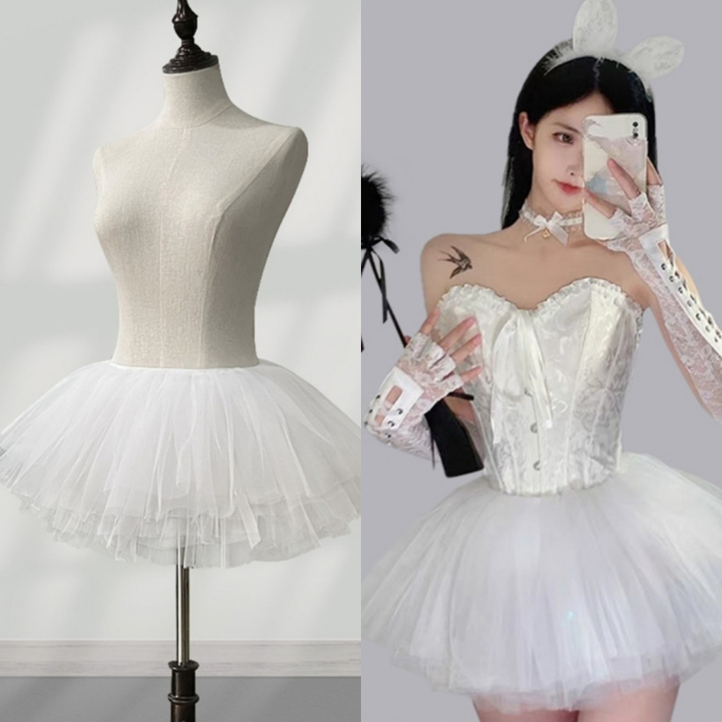 Alia ผู้หญิง 6 ชั้น Tulle Tutus กระโปรงจีบ Petticoat Hoopless Crinoline ภายใต้กระโปรง