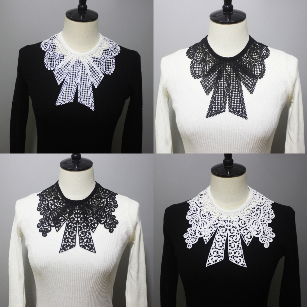 Alia ปักลูกไม้ที่ถอดออกได้ลูกไม้อเนกประสงค์ Bowknot Bowtie Neckline ตกแต่งผ้าคลุมไหล่สร้อยคอสําหรับสตรีและ G