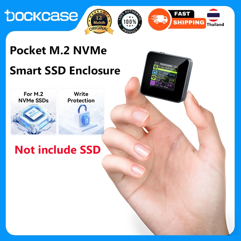 Dockcase Pocket M.2 2230 NVMe SSD Enclosure 10Gbps PCIe Case USB 3.2 Gen2 ป้องกันเขียนข้อมูลการสูญเสีย