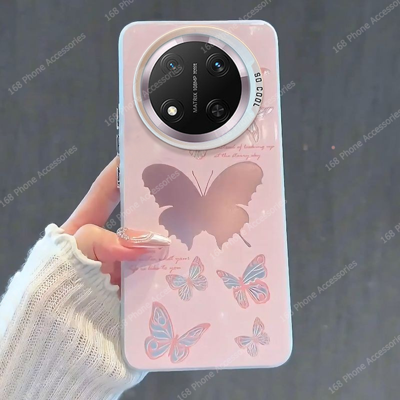 เคส Honor X9C X9B X9A X7D 5G เคส Honor X9C Smart Magic 7 Pro เคสน่ารักสีชมพูผีเสื้อเคลือบกันกระแทกหร