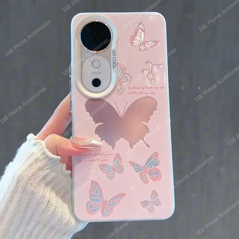 เคส Vivo V40 V30 Y200 Y19S V30E V29E V29 V27 5G เคส Vivo V40 V30 Pro เคสน่ารักสีชมพูผีเสื้อด้านแข็งกันกระแทกกรณีหรูหราชุบปุ่มโทรศัพท์สําหรับผู้หญิงสาวนักเรียน