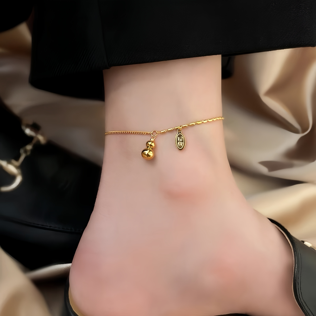 Lucky Gourd Anklet Plated 18k Gold Titanium Steel ไม่ซีดจาง High-End แฟชั่น Niche Design Foot Chain เครื่องประดับ