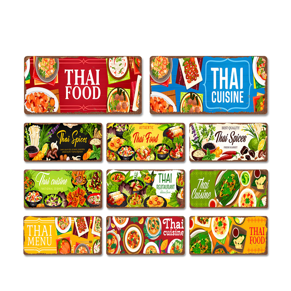 ภาพวาดตกแต่งอาหารไทย,ภาพวาดแผ่นเหล็กสไตล์เอเชียตะวันออกเฉียงใต้,โล่ร้านอาหารไทย,ภาพจิตรกรรมฝาผนังชายคาทางเดิน,ร้านค้าโรงแรมบ้านภาพวาดแขวนไร้กรอบ