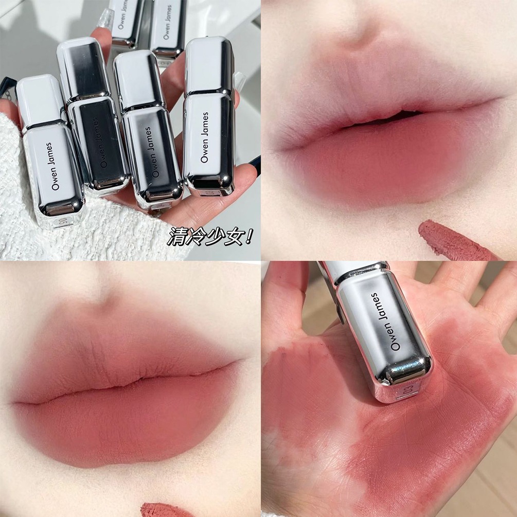 Red-brown Velvet Lip Glaze Water Mist Lip Tint Waterproof Matte Bean Paste Pink Lip Tint