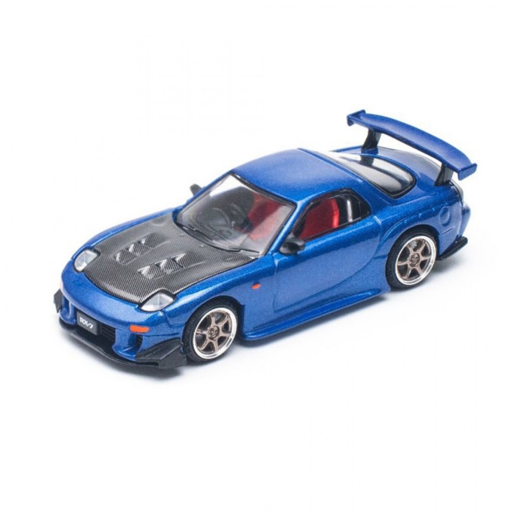 ป๊อปเรซ ราคา640119 1/64 Mazda RX-7 FD3S RE-AMEMIYA Widebody Metallic Blue Diecast Scale Model Car