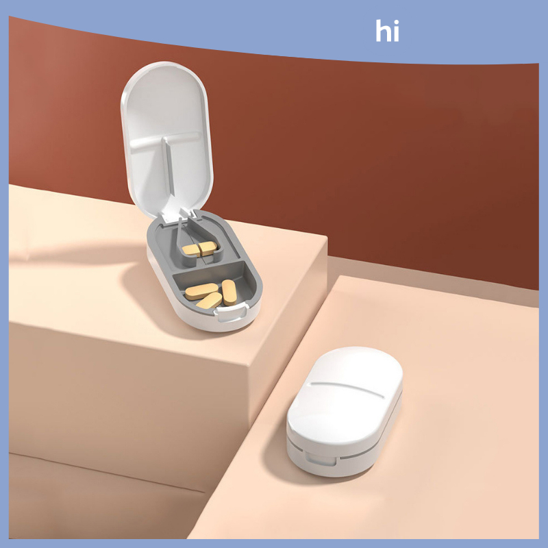 Hi HOMES เครื่องตัดยาแบ่งกล่องตัดยายากล่องเก็บแบ่งยากล่องเก็บยาตัด Quigkly แบ่งเม็ดมัลติฟังก์ชั่ยา Splitter