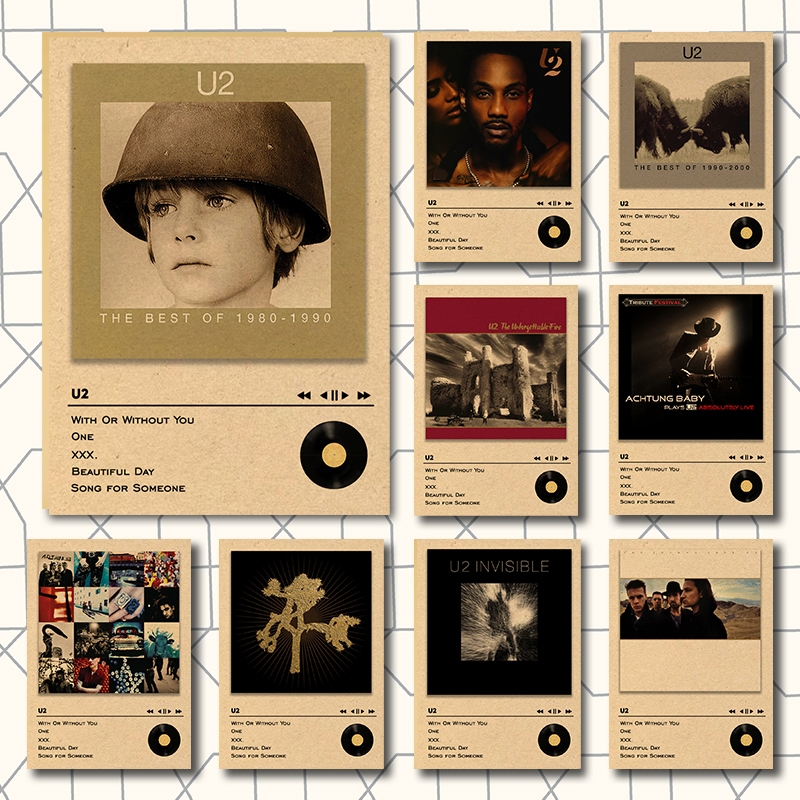U2 โปสเตอร์เพลงอัลบั้มโปสเตอร์ Rock โปสเตอร์ Hip Hop โปสเตอร์สําหรับห้องนั่งเล่นกระดาษคราฟท์ภาพวาด Art Home Wall Decor ภาพ