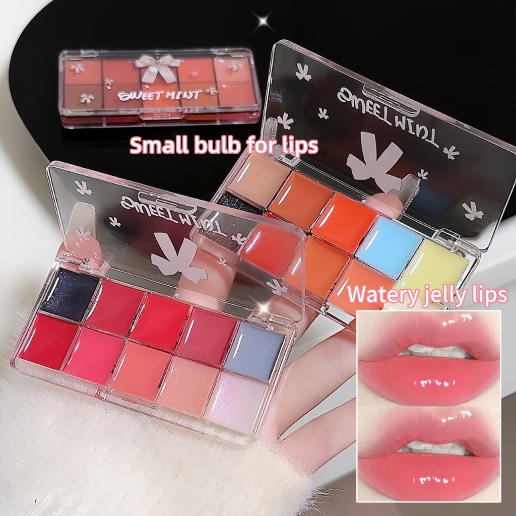 Sweet MINT 10 สี lip jelly น้ําหวานและให้ความชุ่มชื้นลิปกลอสกระจกลิปกลอสแข็ง