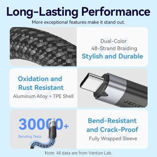 Vention USB Type-C 3.2 Gen2 ชายหญิง PD 100W Fast Charing Extension Cable 5A 10Gbps ความเร็ว 4K@60Hz