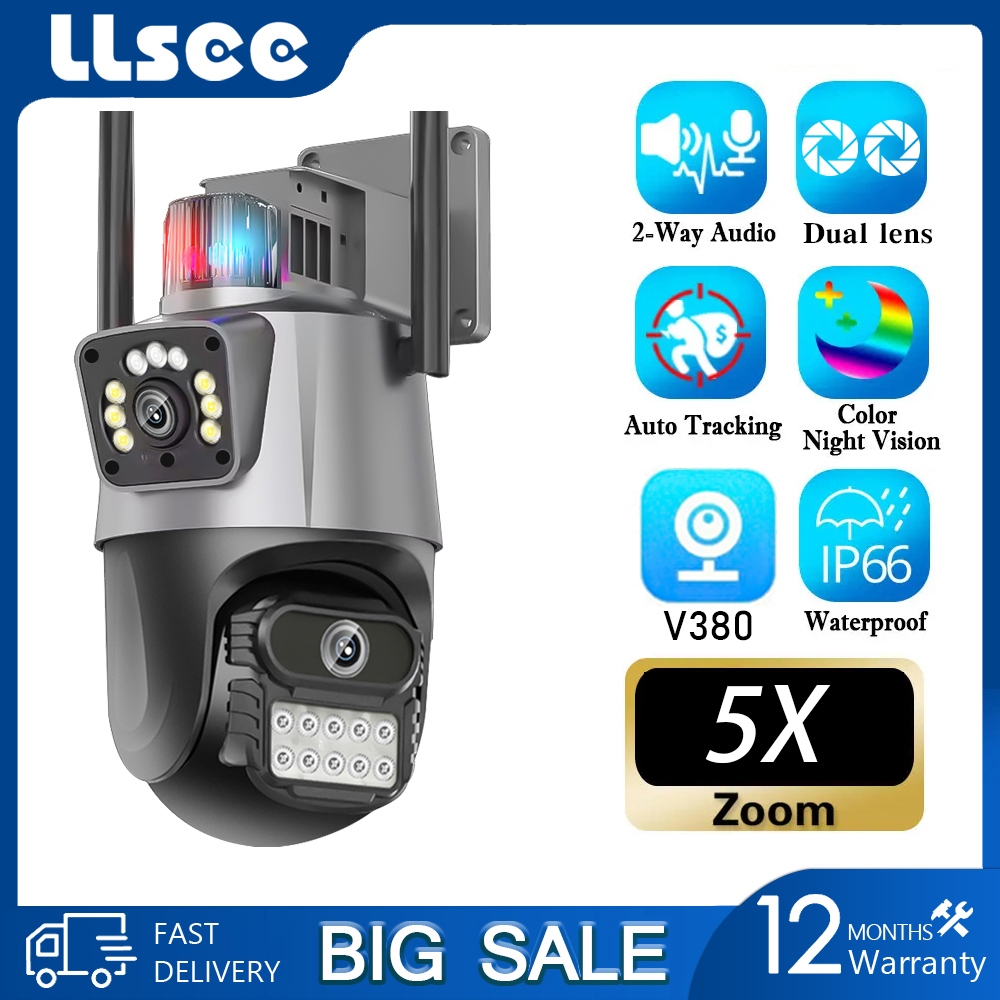 LLSEE 4K 8MP V380 pro เลนส์คู่กล้องวงจรปิด IP กลางแจ้งกันน้ำไร้สาย WIFI โทรศัพท์มือถือเชื่อมต่อ 360 PTZ สองทางโทร AI การเคลื่อนไหวติดตามเฝ้าระวังสัญญาณเตือนภัย Night Vision ที่มีสีสัน