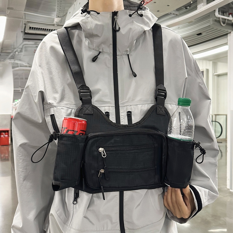 Ulzzang Outdoor Nylon Chest Rig Bag Black Hip Hop Streetwear Functional Tactical Bag for Men