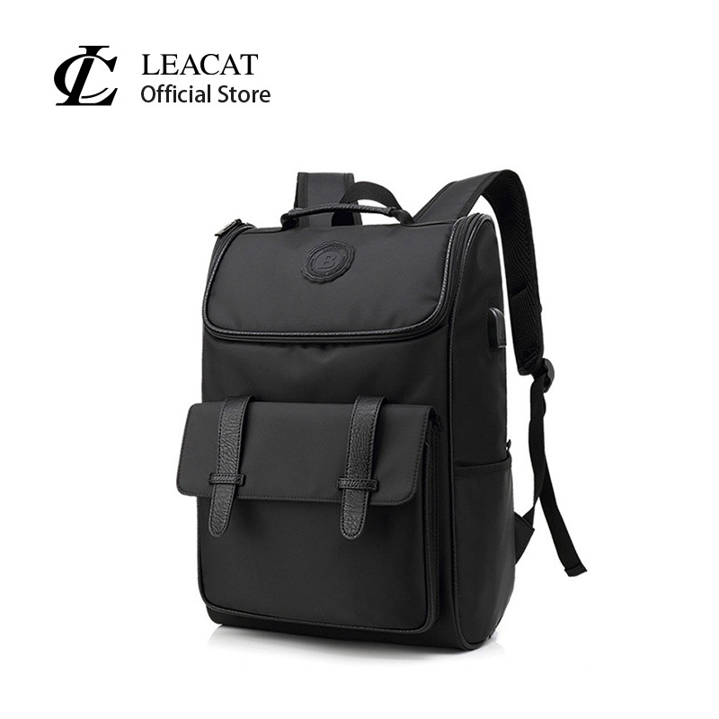Leacat kasual balck กระเป๋าเป้สะพายหลัง กันน้ํา สําหรับผู้ชาย (14 นิ้ว)