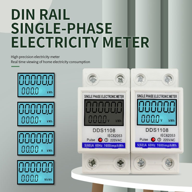 Single Phase LCD Digital Electric Energy Meter DDS1108 หรือไม่มี Backlight พร้อมรีเซ็ต KWH VA Wattmeter AC 230V 50/60Hz