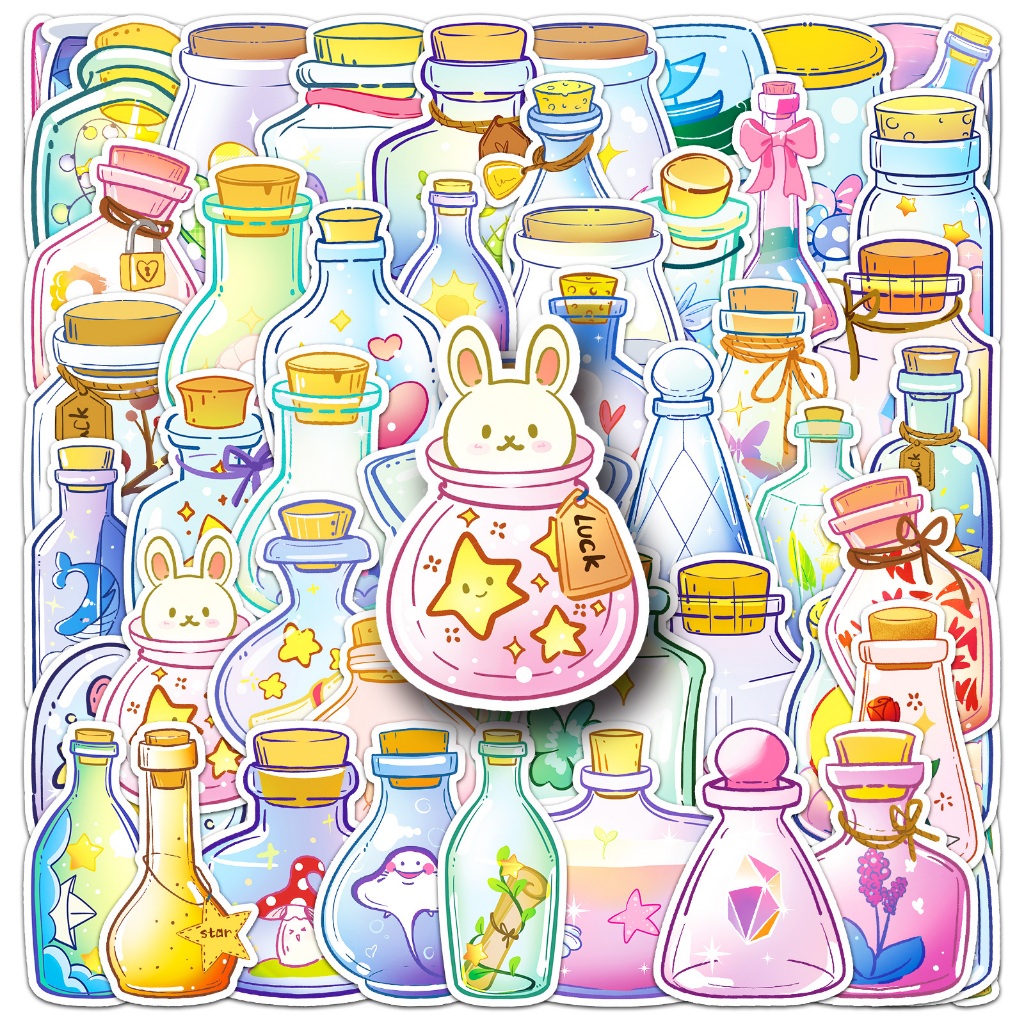 51 ชิ้นน่ารักการ์ตูน Wishing ขวดสติกเกอร์กันน้ํา DIY สําหรับเคสโทรศัพท์แล็ปท็อปรถสติกเกอร์ Creative Home Decal