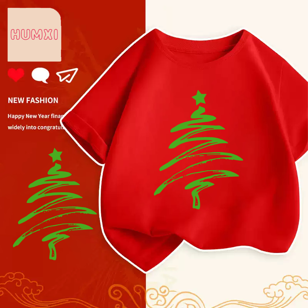 เสื้อคริสมาสต์ Happy New Year & Merry Christmas ลายน่ารักๆ ผ้า Cotton ใส่สบาย สีสันสดใส ขนาด S-5XL 100-150cm