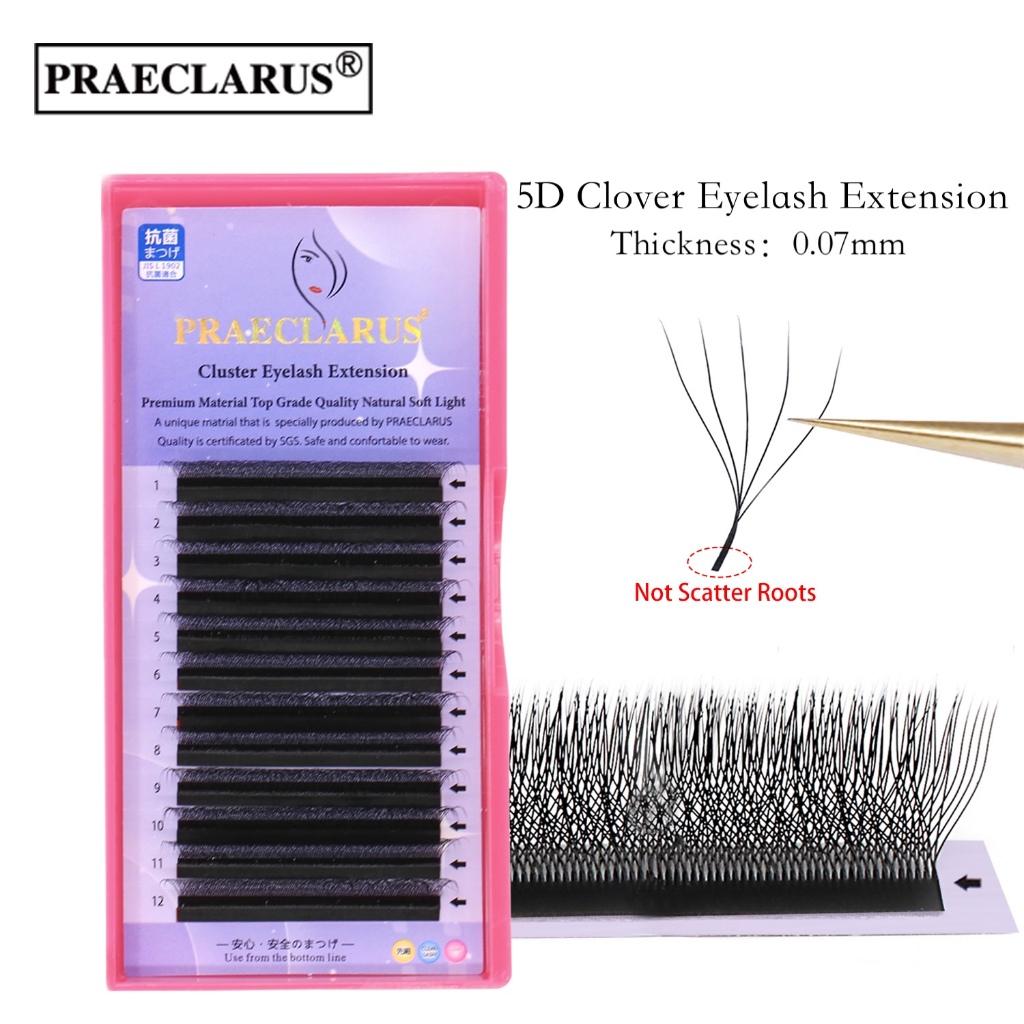 Praeclarus 5DFive-Leaf Clover Eyelash Extension วัสดุพรีเมี่ยมทอมือความหนาธรรมชาติ 0.07 มม.Mink 5D Four-Leaf Clover Lashes