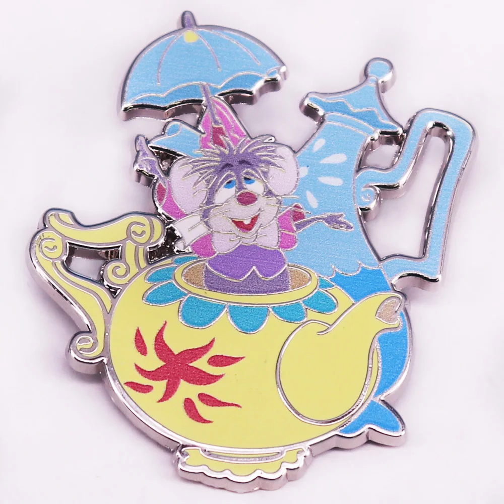 การ์ตูนน่ารัก Alice In Wonderland Dormouse In Teapot Lapel Pin Badge Hard Enamel เข็มกลัด Pin