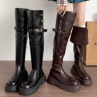 สุภาพสตรีหนา-soled Rider Boots 2024 สไตล์ใหม่ส้นหนา 5 ซม.สีน…