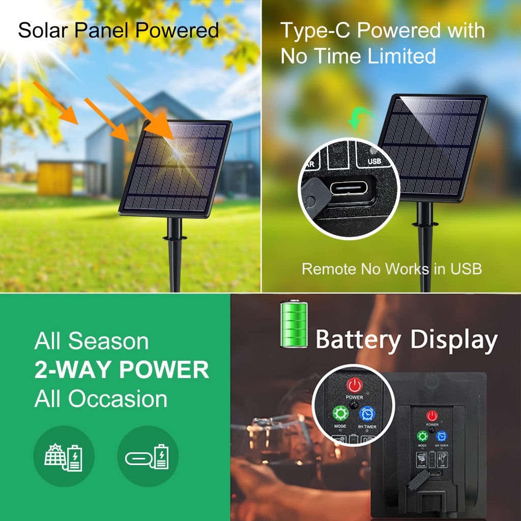 Amiluo 20M ไฟโซล่าเซลล์แบบสว่างมาก โคมไฟสวน หลอดไฟพลังงานแสงอาทิตย์ G40 ไฟ LED กลางแจ้ง 8 โหมด Waterpoor Garden Party Fairy Light - รูปที่ 2