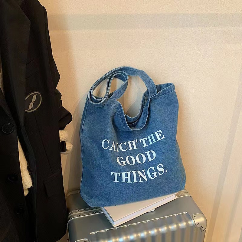 【จัดส่งจากประเทศไทย】🌼พร้อมส่ง🌼 Influencer Niche เวอร์ชั่นเกาหลีวรรณกรรม Casual Denim Bag Shopping All-Match แบบพกพาขนาดใหญ่ความจุไหล่เดียวสามารถ - รูปที่ 4