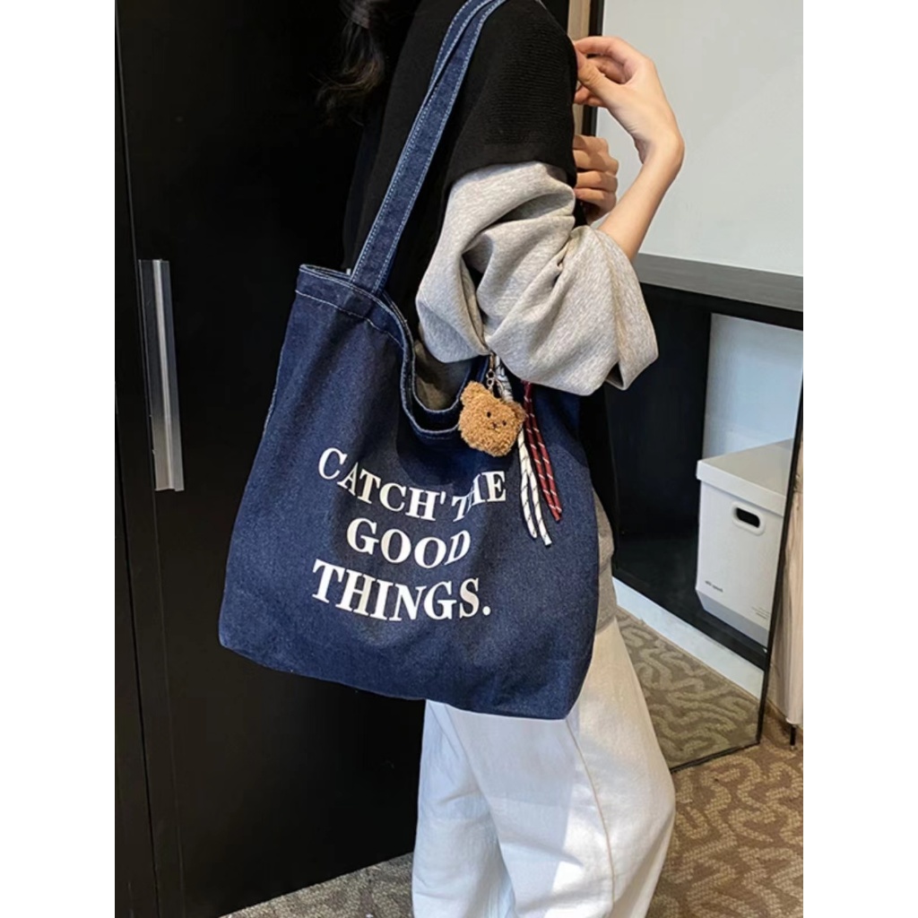 【จัดส่งจากประเทศไทย】🌼พร้อมส่ง🌼 Influencer Niche เวอร์ชั่นเกาหลีวรรณกรรม Casual Denim Bag Shopping All-Match แบบพกพาขนาดใหญ่ความจุไหล่เดียวสามารถ - รูปที่ 6