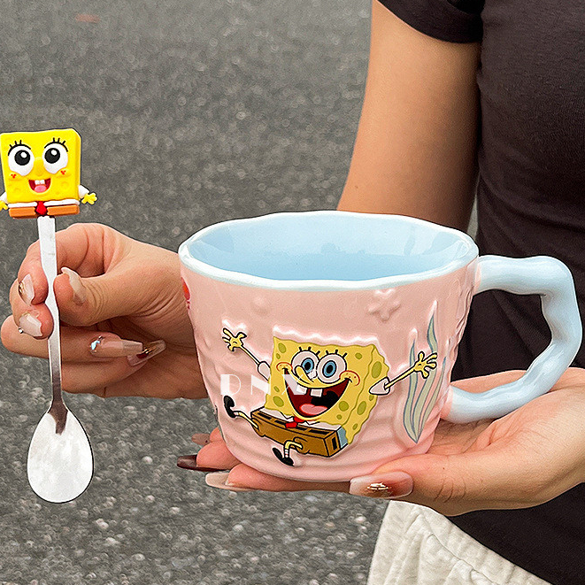 แก้ว Spongebob SquarePants, ถ้วยน้ําความจุขนาดใหญ่, คู่รักในครัวเรือน, ถ้วยเซรามิกมูลค่าสูง, ถ้วยนมกาแฟสาว