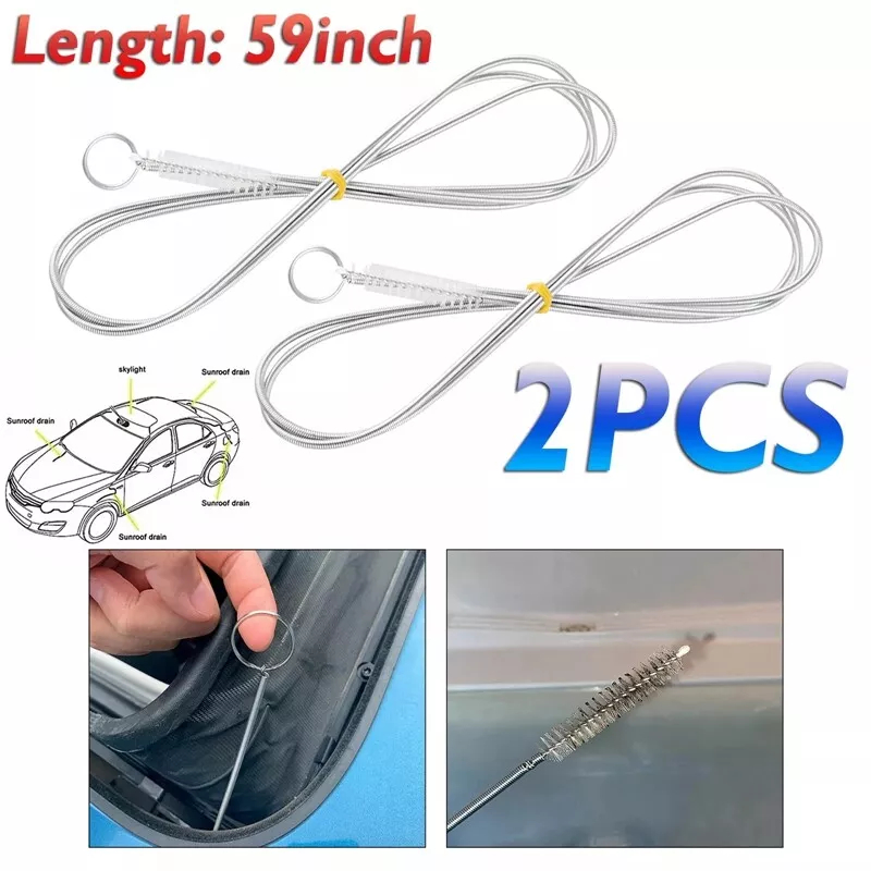 2x ยืดหยุ่น Universal Car Drain-Dredge-Sunroof ทําความสะอาดแปรงขัด-ไนลอนสแตนเลสเครื่องมือ Accessories-150 ซม.Toyota Suzuki Nissan