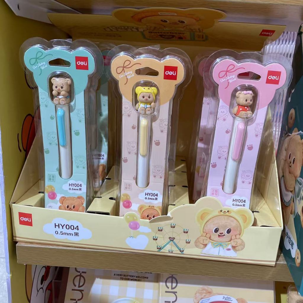 Miniso Deli butterbear butterbear butterbear Press ปากกาเจลนักเรียน 0.5 มม. เติมสีดํา