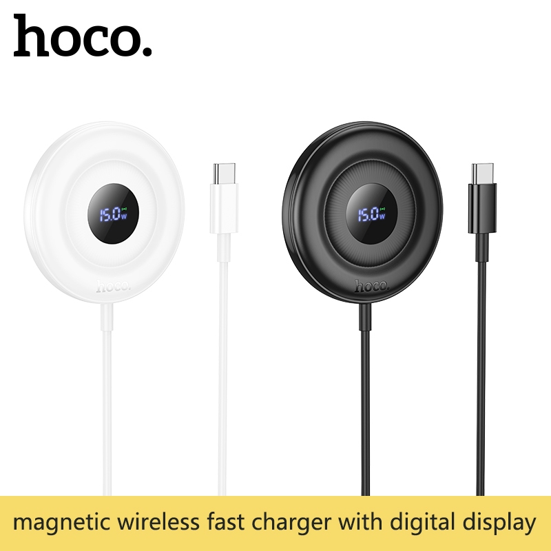 Hoco CW61 15W Magnetic Wireless Fast Charger พร้อมจอแสดงผลดิจิตอล QI ชาร์จสําหรับโทรศัพท์ 12/13/14/1