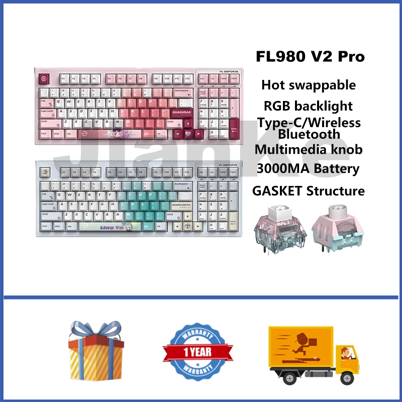 Fl · ESPORTS FL980 V2 Pro คีย์บอร์ดไร้สาย 95% Hot swappable RGB GASKET คีย์บอร์ดเกมแบบกําหนดเอง