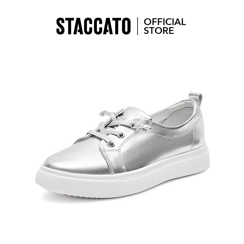 Staccato Women Lace Up White Sneakers รองเท้าผ้าใบผู้หญิง พื้นหนา สีขาว S1027