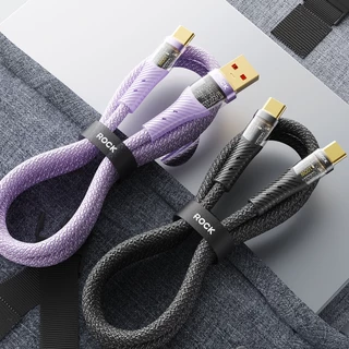 ROCK Z21 สายเคเบิลข้อมูลโปร่งใส กำลังไฟ6A 100W Type-C to Type-C สายชาร์จเร็ว (สีดำ/สีม่วง ยาว1.2M) รับประกัน 1 ปี