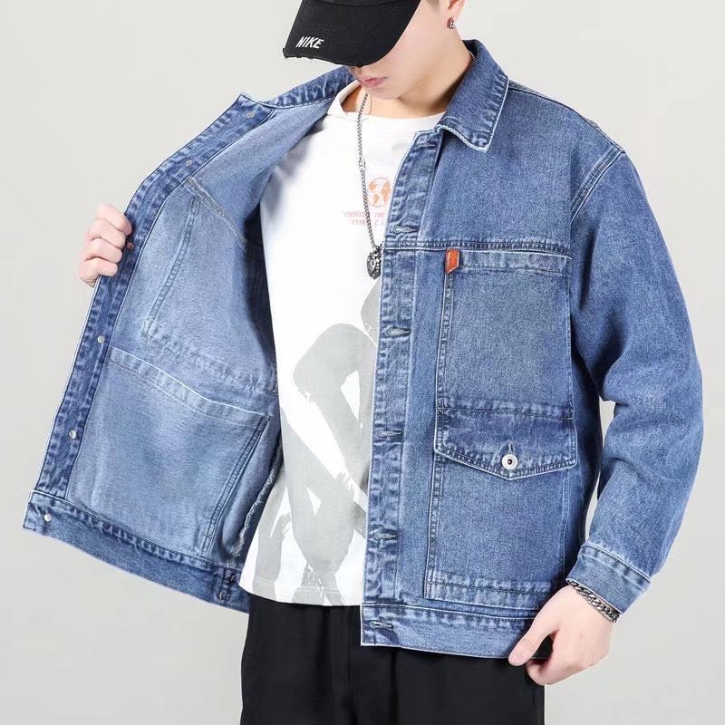Echo Gents แจ็คเก็ตเดนิมทรงหลากหลายกระเป๋า สไตล์ลำลองสำหรับผู้ชาย ไซส์ ML-4XL