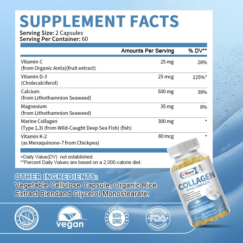 Alliwise คอลลาเจนกระดูก เสริมครบ กระดูกขั้นสูง คอลลาเจนทะเล พร้อมแคลเซียม แมกนีเซียม วิตามิน เพื่อสุขภาพข้อต่อ กระดูก ผิวหนัง และเล็บ