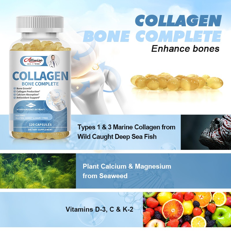 Alliwise คอลลาเจนกระดูก เสริมครบ กระดูกขั้นสูง คอลลาเจนทะเล พร้อมแคลเซียม แมกนีเซียม วิตามิน เพื่อสุขภาพข้อต่อ กระดูก ผิวหนัง และเล็บ
