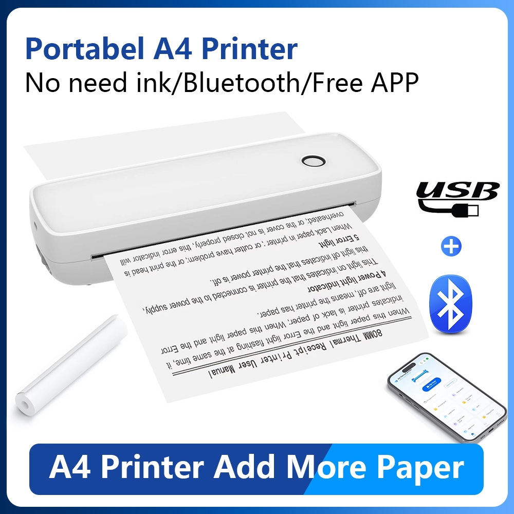 A4 Thermal Printer A80 Portable Printer Bluetooth Wireless Support Windows/Android/Mac