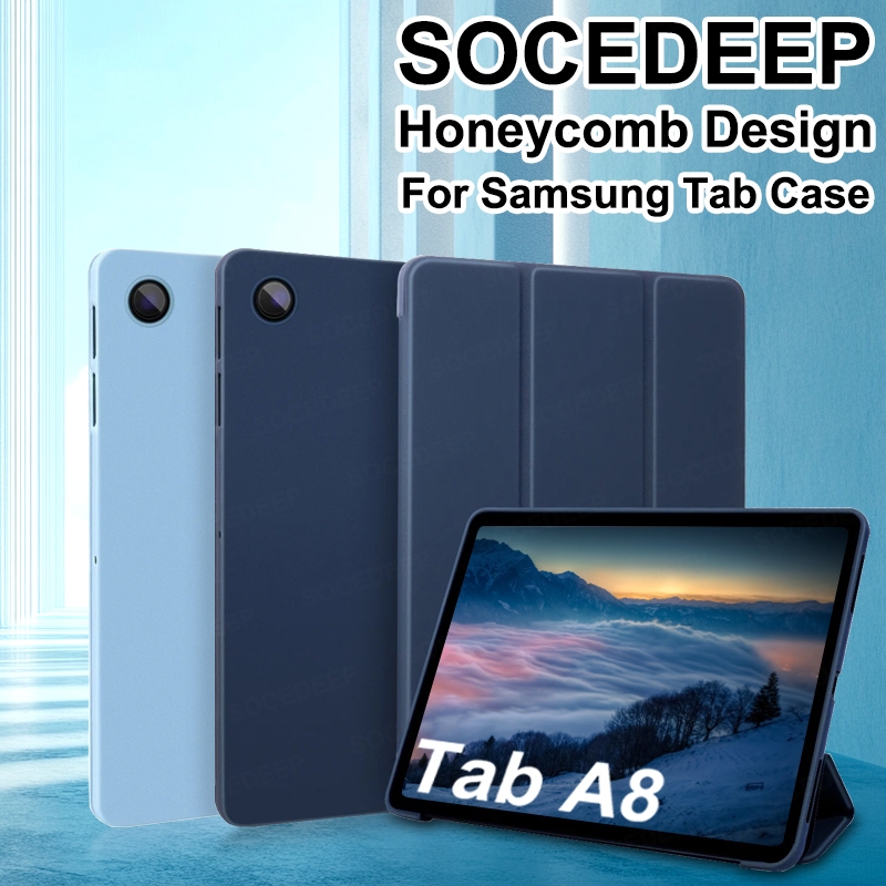 SAMSUNG สําหรับsamsung Galaxy Tab S6 Lite 10.4 P610 P613 P615 S7 FE 12.4 T730 T736 S7 Plus T970 S8 + A8 10.5 X200 A7 Lite 8.7 T220 T225 ปลอกกันกระแทกนุ่มPUฝาครอบTri-พับกรณีแท็บเล็ต